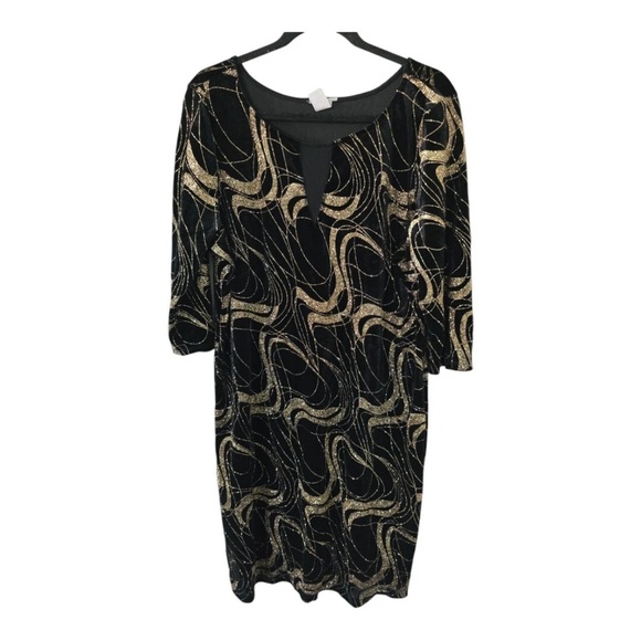 VTG Dress Women Gold Black 3X Burnout Velvet Sheath Feminine Fairygrunge Y2K - Picture 1 of 13